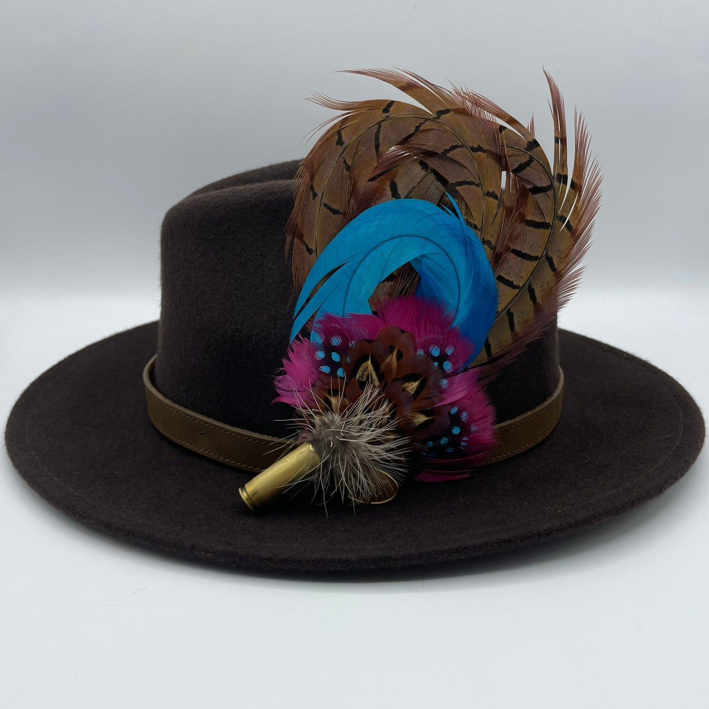 Turquoise, Wine & Natural Feather Hat Pin (CFP242)