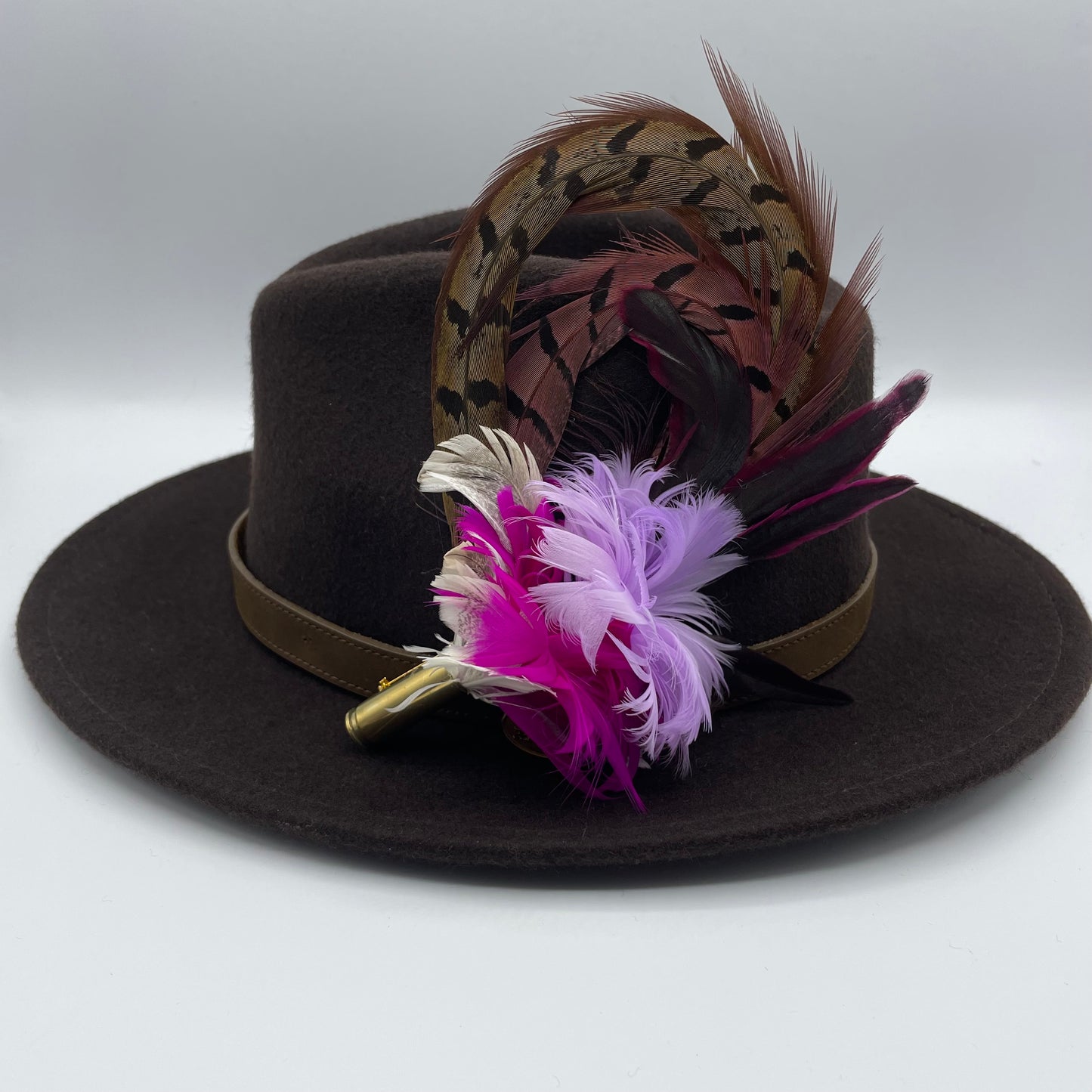 Cerise, Lilac, Wine & Natural Feather Hat Pin (CFP241)