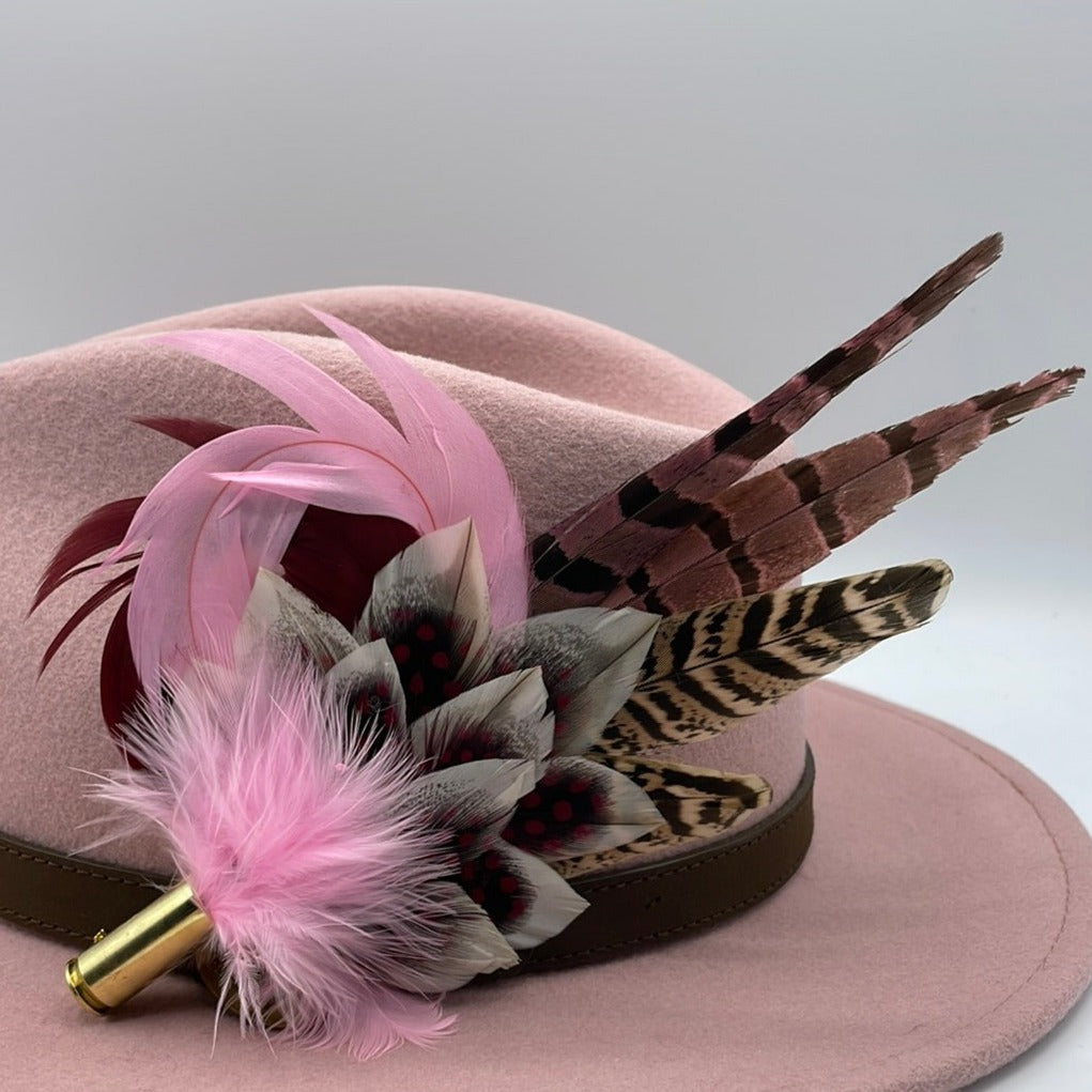 Pink, Ruby & Natural Feather Hat Pin (CFP142)