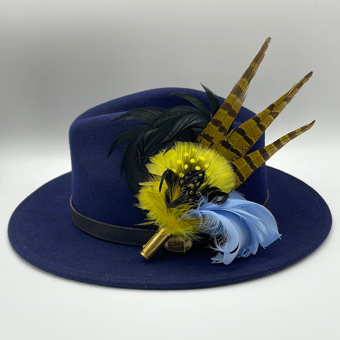 Light Blue, Yellow & Natural Feather Hat Pin (CFP110)