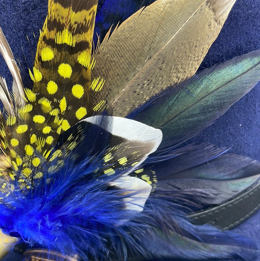 Blue, Yellow & Natural Feather Pin (CFP112) - Reduced Ex-Display