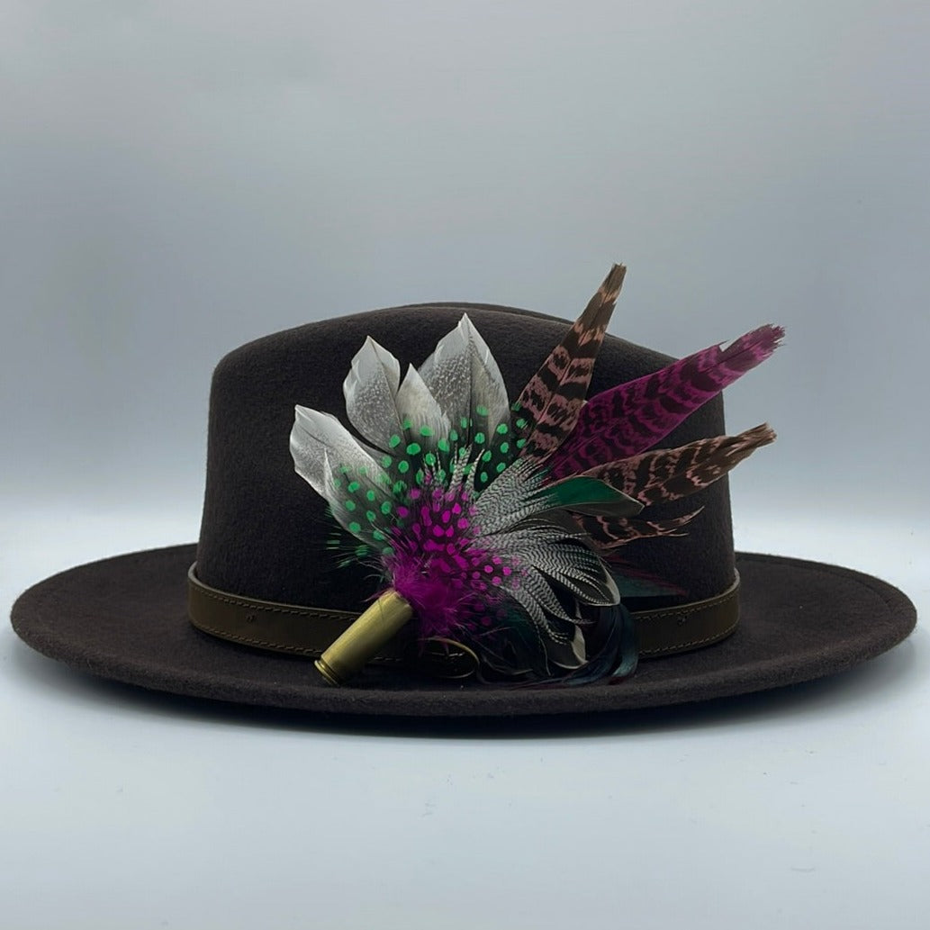 Pink, Green & Natural Feather Hat Pin (CFP138)