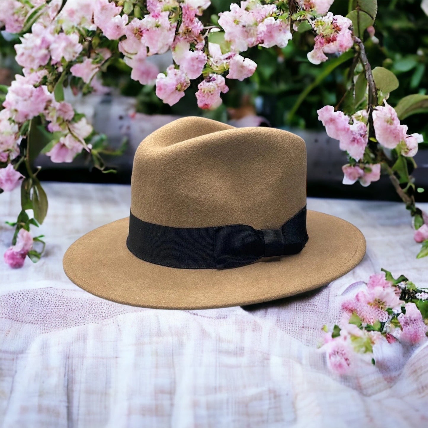 Fedora Camel Hat With Black Ribbon Band - REDUCED