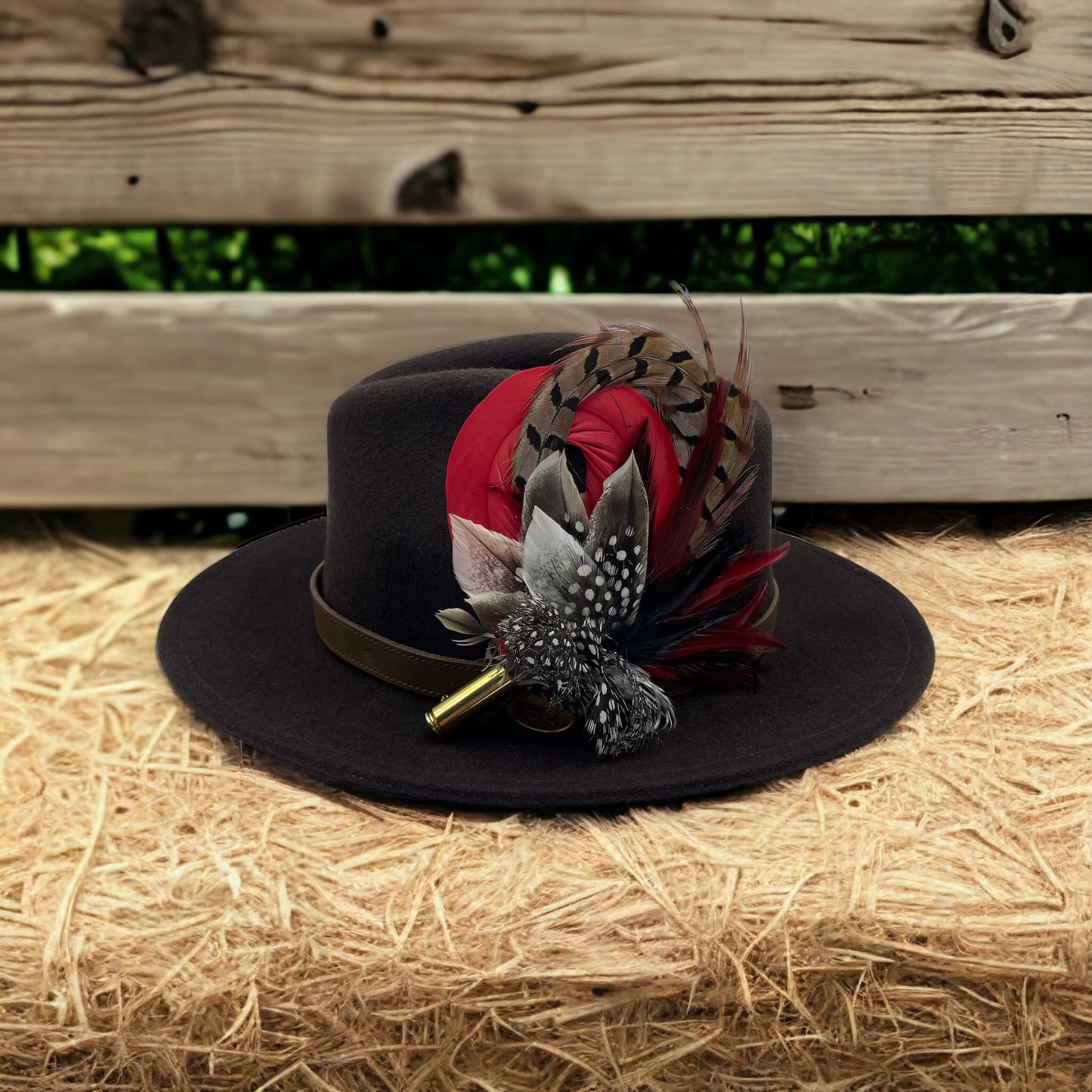 Red, Black, White & Natural Feather Hat Pin (CFP246)