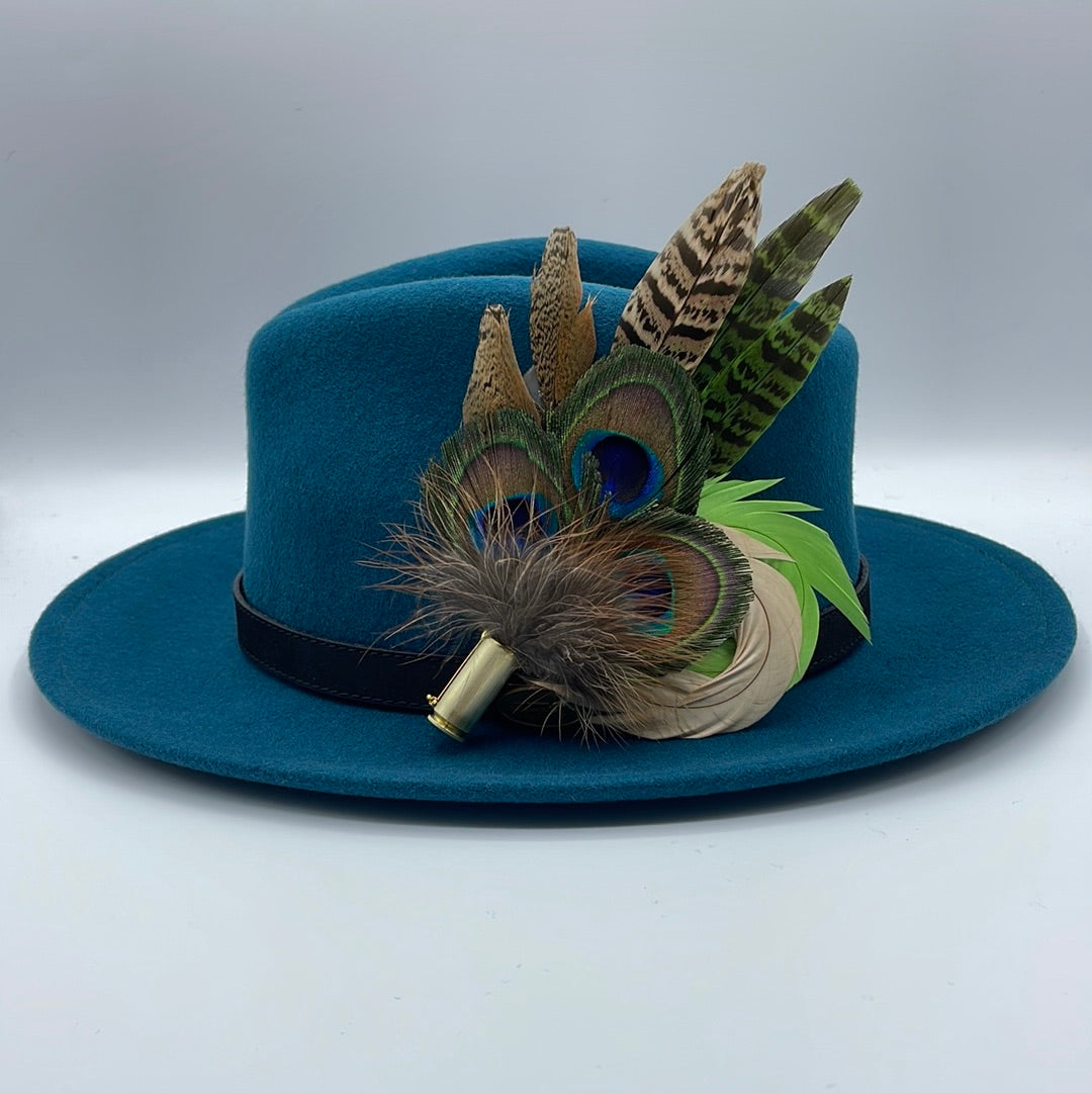 Peacock, Champagne, Green & Natural Feather Hat Pin (CFP175)