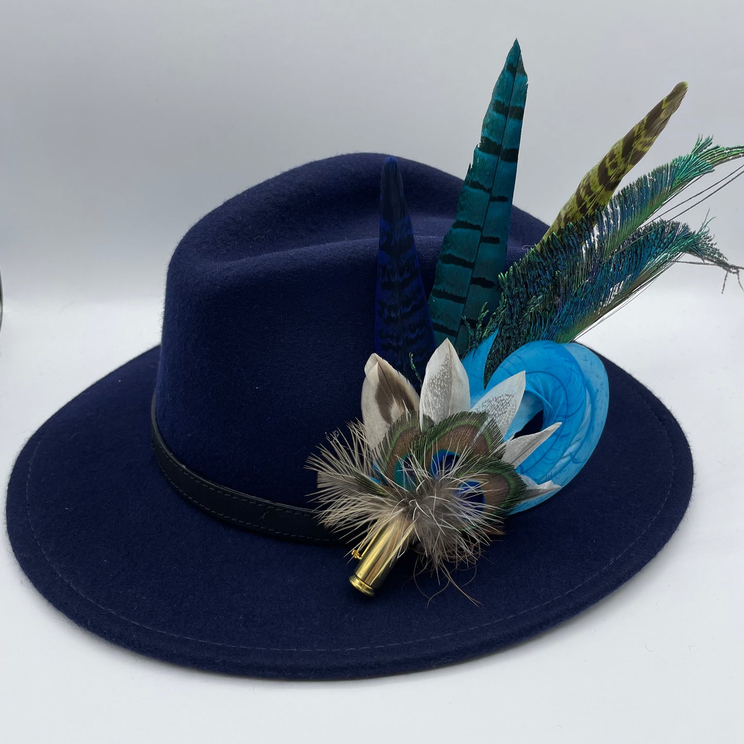 Peacock, Turquoise & Natural Feather Hat Pin (CFP248)