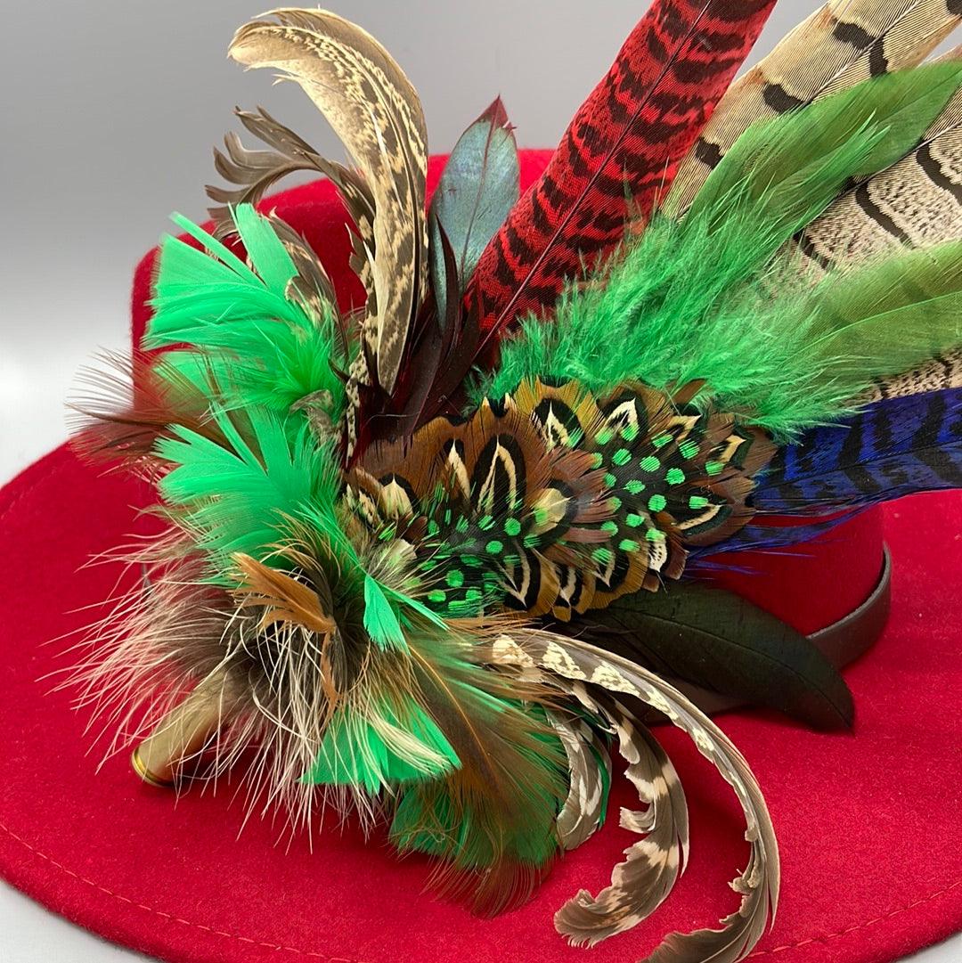 Green, Red, Blue & Natural Feather Pin - Country Feathers