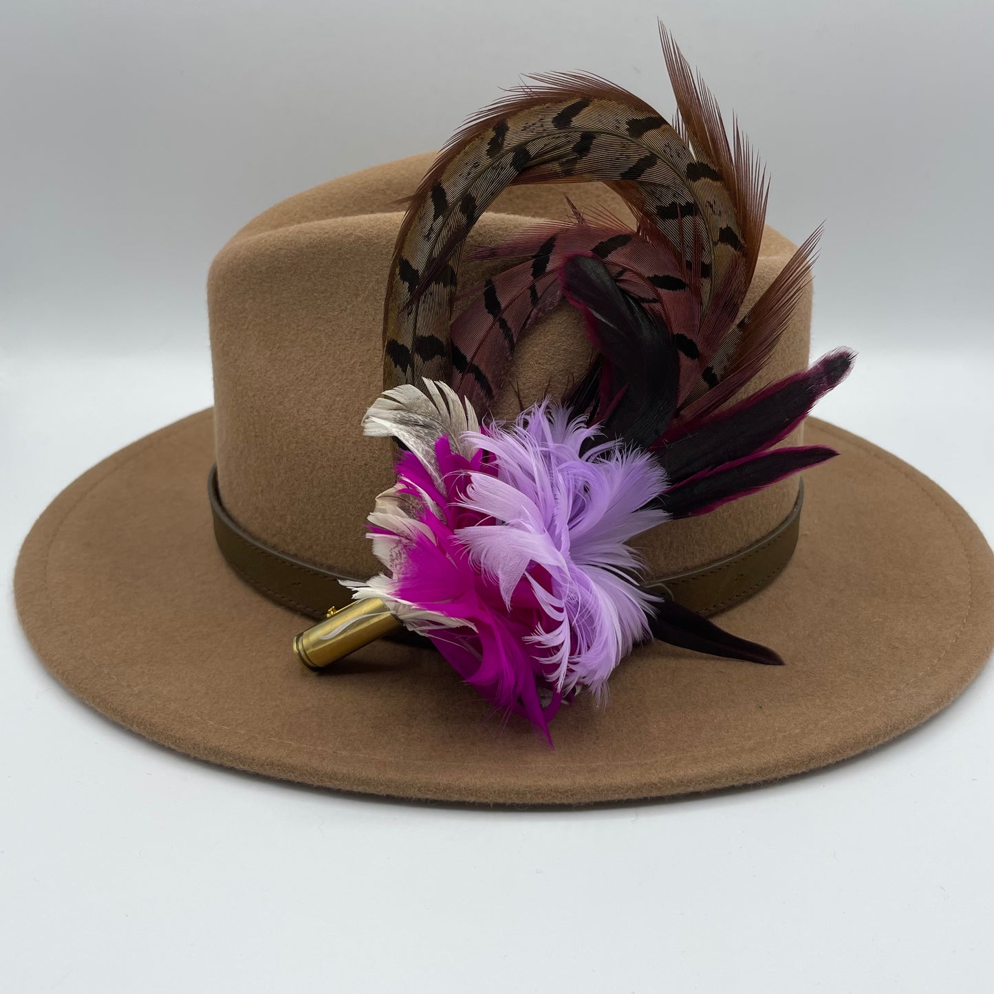 Cerise, Lilac, Wine & Natural Feather Hat Pin (CFP241)