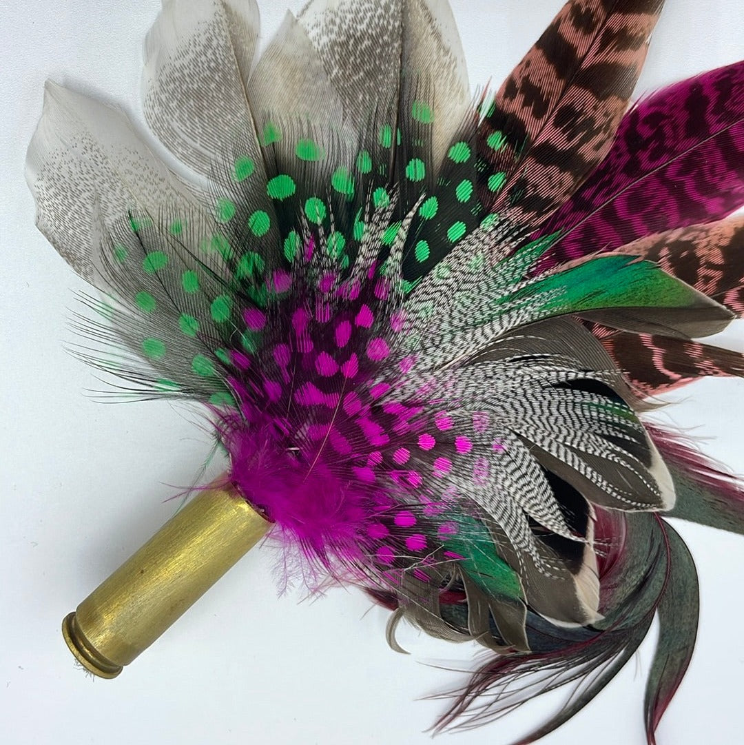 Pink, Green & Natural Feather Hat Pin (CFP138)