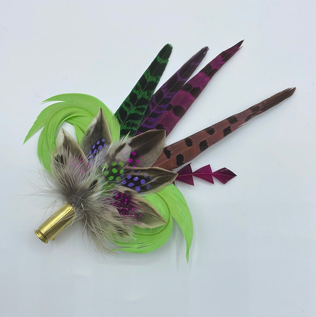 Lime. Purple, Cerise & Natural Feather hat Pin (CFP167)