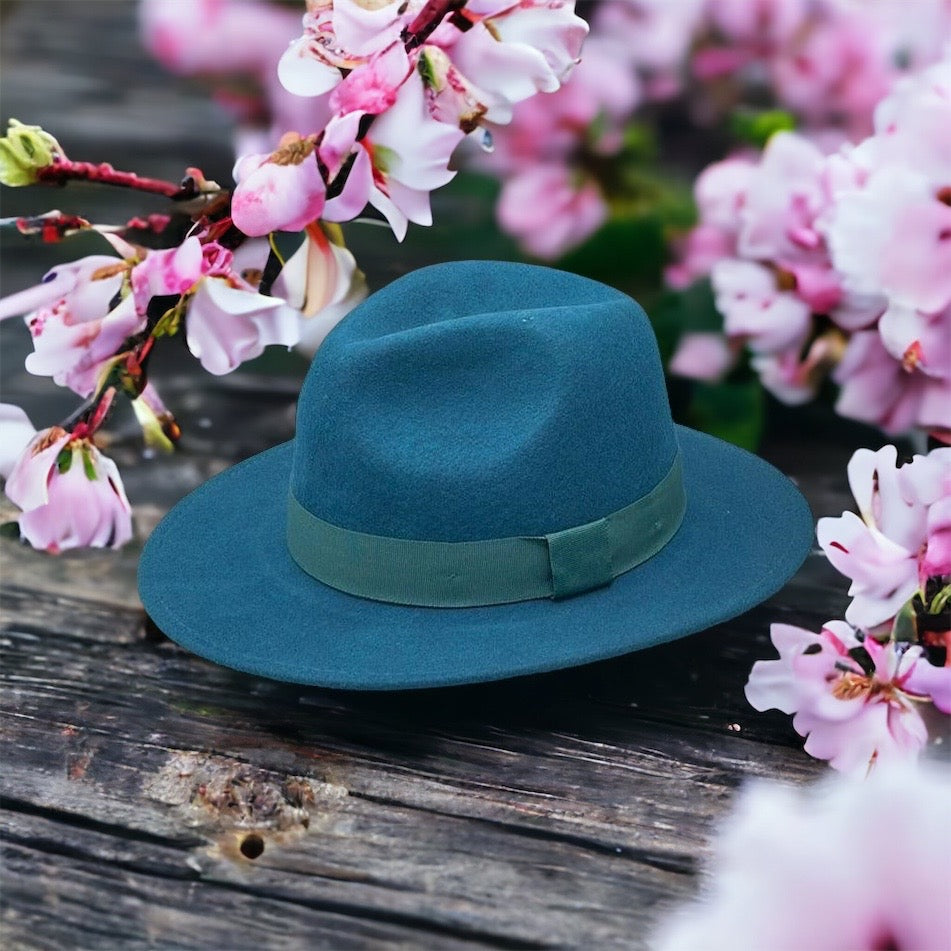 Fedora Teal Hat With Ribbon Band - REDUCED