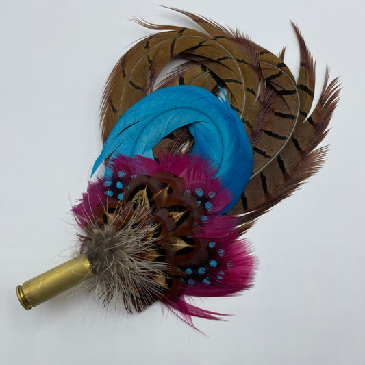 Turquoise, Wine & Natural Feather Hat Pin (CFP242)